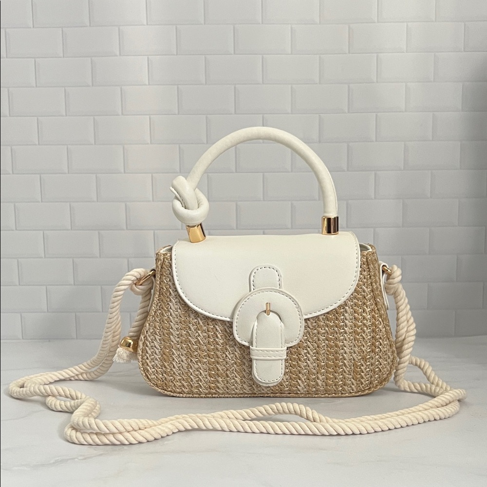 Fashion Nova White and Tan Crossbody Bag